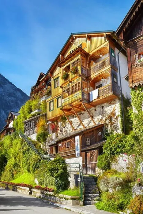 Framed Print : Hallstatt village - typical house, Salzkammergut, Upper Austria