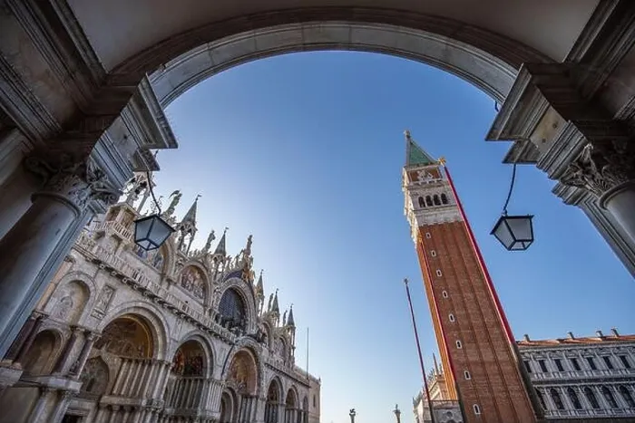 Framed Print : Hallway sunny panorama view at Piazza San Marco in Venice, Italy. Amazing artistic travel landscape, Historical architecture of Venice Framed Print : Hallway sunny panorama view at Piazza San Marco in Venice, Italy. Amazing artistic travel landscape, Historical architecture of Venice