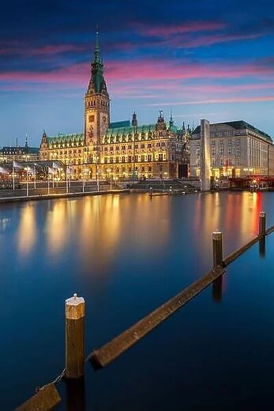 Hamburg, Germany. Cityscape image of Hamburg downtown with City Hall during sunset
