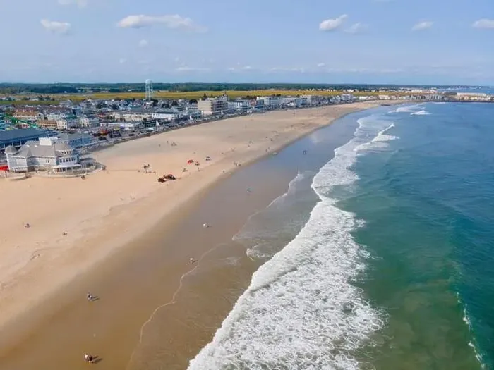 Framed Print : Hampton Beach aerial view including historic waterfront buildings on Ocean Boulevard and Hampton Beach State Park Framed Print : Hampton Beach aerial view including historic waterfront buildings on Ocean Boulevard and Hampton Beach State Park
