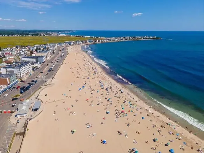 Framed Print : Hampton Beach aerial view including historic waterfront buildings on Ocean Boulevard and Hampton Beach State Park Framed Print : Hampton Beach aerial view including historic waterfront buildings on Ocean Boulevard and Hampton Beach State Park