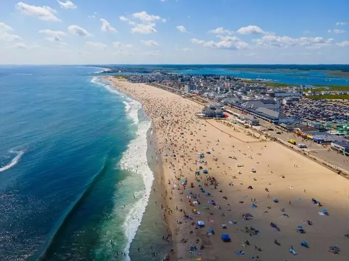 Framed Print : Hampton Beach aerial view including historic waterfront buildings on Ocean Boulevard and Hampton Beach State Park Framed Print : Hampton Beach aerial view including historic waterfront buildings on Ocean Boulevard and Hampton Beach State Park