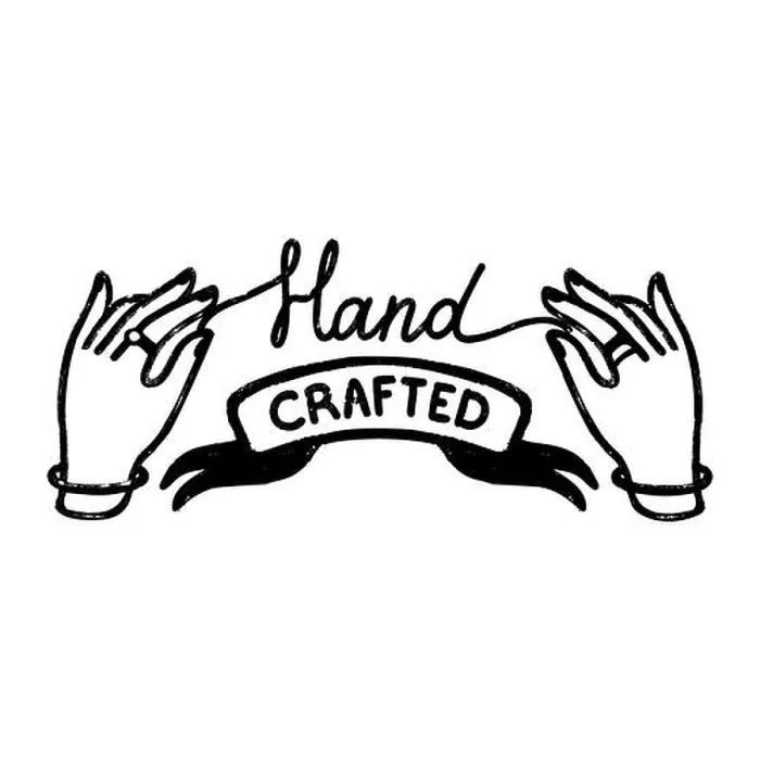 Framed Print : Hand crafted icon or logo. Vintage stamp icon with a handcrafted inscription on ribbon and hands