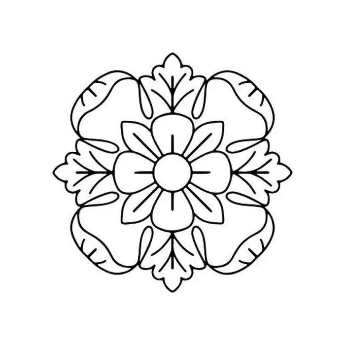 Framed Print : Hand drawn black linear classic floral rosette motif