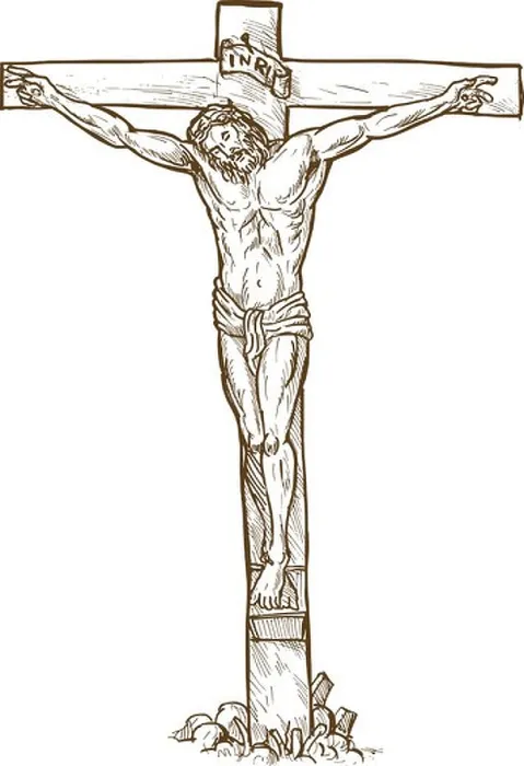 Framed Print : hand drawn drawing sketch illustration of Jesus Christ hanging on the cross Framed Print : hand drawn drawing sketch illustration of Jesus Christ hanging on the cross