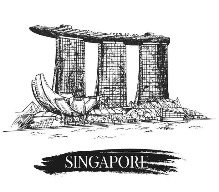 Framed Print : Hand drawn sketch style Singapore Marina Bay city skyline isolated on white background. Vector illustration