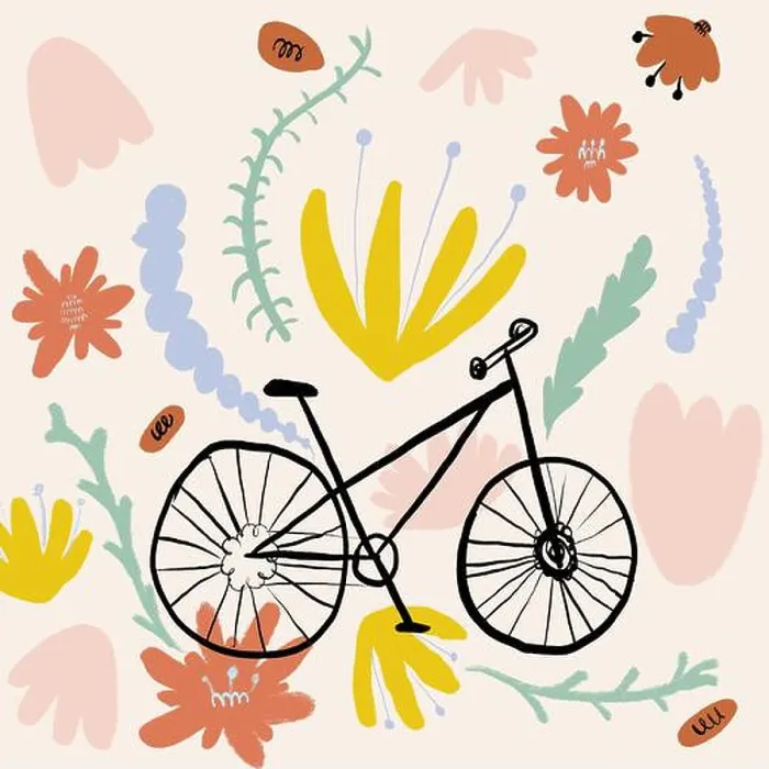 Framed Print : Hand drawn style vector illustration illustration of black bicycle amidst colorful flowers Framed Print : Hand drawn style vector illustration illustration of black bicycle amidst colorful flowers