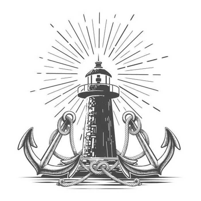Framed Print : Hand Drawn Vintage Lighthouse graphics in engraving style. Lighthouse two anchors and rope knot. Vector illustration Framed Print : Hand Drawn Vintage Lighthouse graphics in engraving style. Lighthouse two anchors and rope knot. Vector illustration