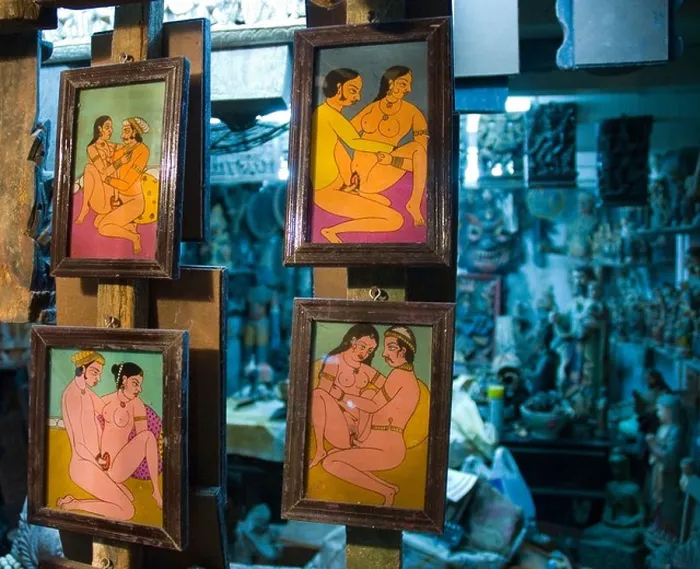 Framed Print : Hand painted Kama Sutra paintings in a shop in Chor Bazaar the largest antique flee market in Mumbai India Framed Print : Hand painted Kama Sutra paintings in a shop in Chor Bazaar the largest antique flee market in Mumbai India