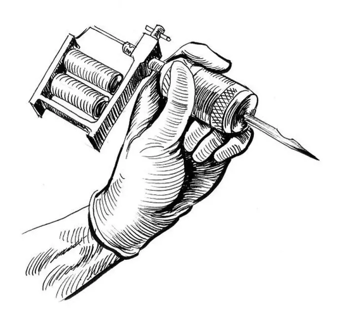 Framed Print : Hand with a tattoo machine. ink black and white illustration Framed Print : Hand with a tattoo machine. ink black and white illustration