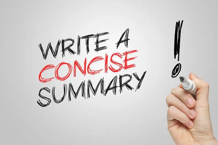 Framed Print : Hand writing write a concise summary on grey background Framed Print : Hand writing write a concise summary on grey background