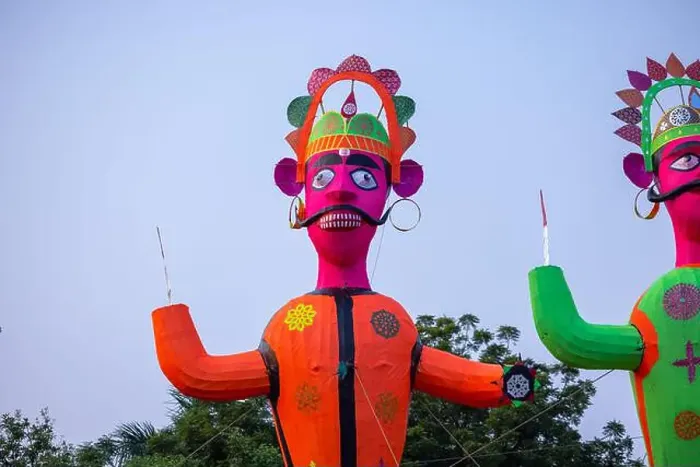 Framed Print : Handmade colorful Ravan sculpture during Dussehra festival in India Framed Print : Handmade colorful Ravan sculpture during Dussehra festival in India