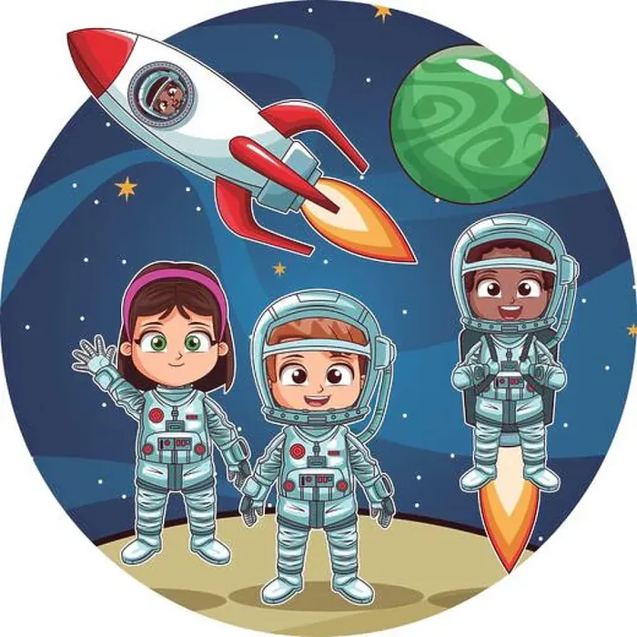 Framed Print : Happy astronaut kids Framed Print : Happy astronaut kids