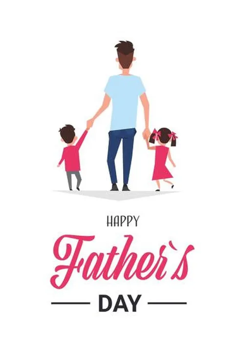 Framed Print : happy father day family holiday daughter and son hold dad hand stand back greeting card flat Framed Print : happy father day family holiday daughter and son hold dad hand stand back greeting card flat