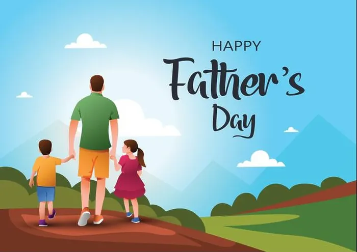 Framed Print : Happy father's day with dad and children walking back view. vector illustration design Framed Print : Happy father's day with dad and children walking back view. vector illustration design