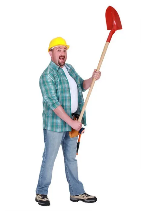 Framed Print : Happy man holding shovel