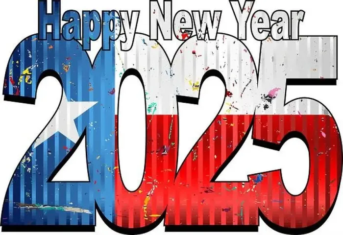 Framed Print : Happy New Year 2025 with Texas flag inside - Illustration, 2025 HAPPY NEW YEAR NUMERALS, 2025 Texas Flag Numbers