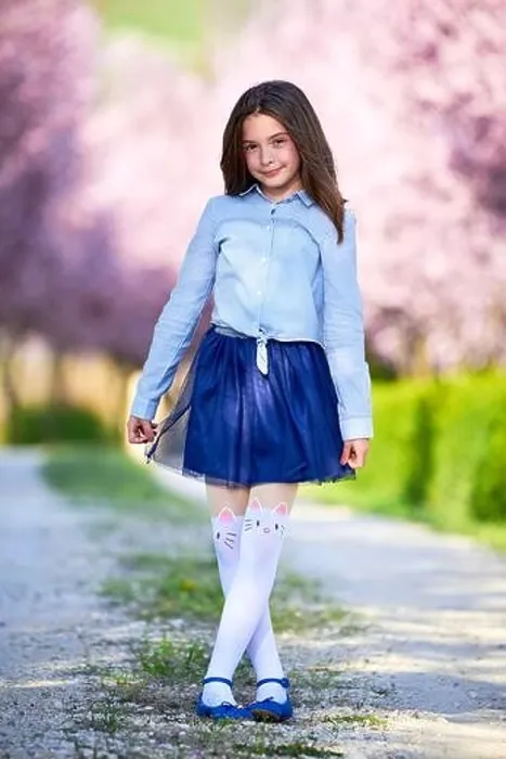 Framed Print : Happy School Girl on Alley with Blooming Trees in Spring Seasson Framed Print : Happy School Girl on Alley with Blooming Trees in Spring Seasson