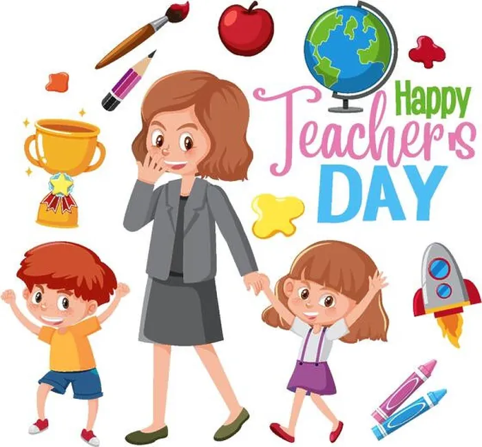 Framed Print : Happy Teacher's Day logo with teacher and students illustration Framed Print : Happy Teacher's Day logo with teacher and students illustration