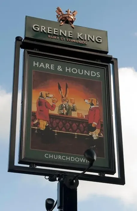 Framed Print : The Hare and Hounds pub sign, Churchdown, Gloucestershire, England, UK Framed Print : The Hare and Hounds pub sign, Churchdown, Gloucestershire, England, UK