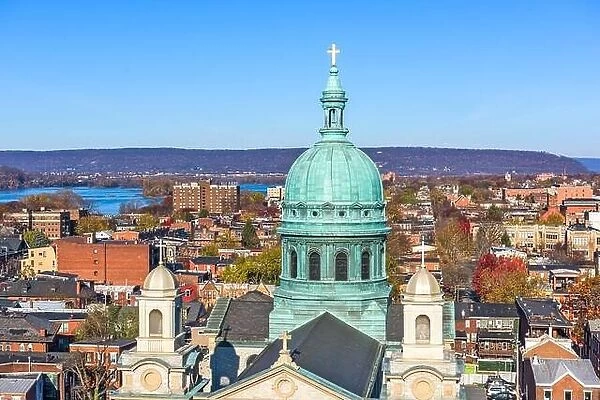 Harrisburg, Pennsylvania, USA cityscape with historic churches