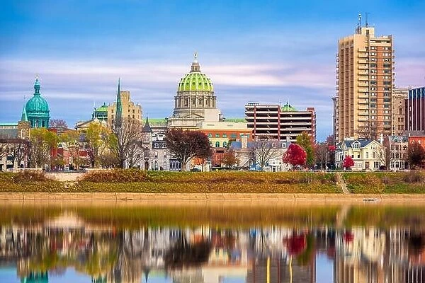 Harrisburg, Pennsylvania, USA downtown city skyline on the Susquehanna River