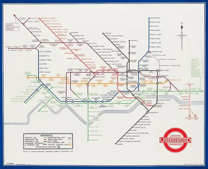 Framed Print : Harry Beck (Henry Charles Beck, 1902-1974) - UNDERGROUND MAP, 1933 Framed Print : Harry Beck (Henry Charles Beck, 1902-1974) - UNDERGROUND MAP, 1933