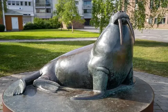 Framed Print : Harstad, Norway - 07.05.2024: Sculpture of Walrus on Harstad Embankment in Norway Framed Print : Harstad, Norway - 07.05.2024: Sculpture of Walrus on Harstad Embankment in Norway