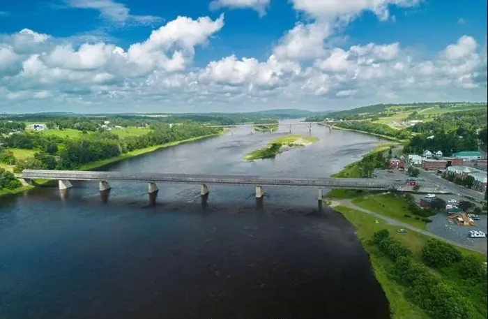 Framed Print : Hartland Covered Bridge in Hartland, New Brunswick, the world's longest covered bridge, aerial view Framed Print : Hartland Covered Bridge in Hartland, New Brunswick, the world's longest covered bridge, aerial view