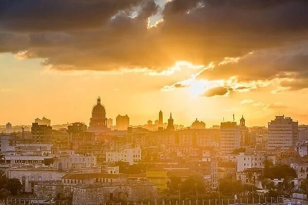 Havana, Cuba downtown skyline at sunset