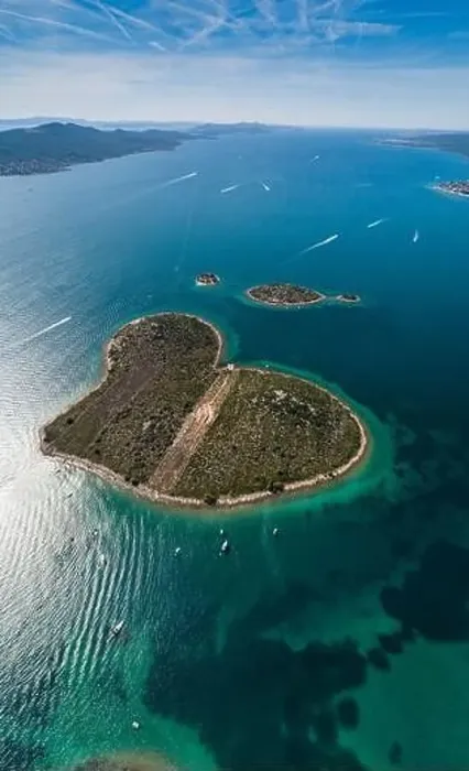 Framed Print : Heart shaped island of Galesnjak, aerial view, Dalmatia region of Croatia Framed Print : Heart shaped island of Galesnjak, aerial view, Dalmatia region of Croatia