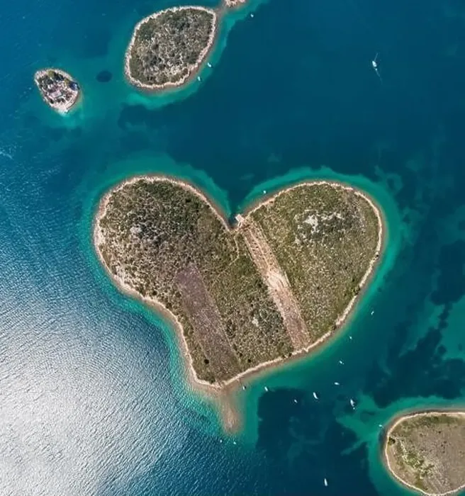 Framed Print : Heart shaped island of Galesnjak, aerial view, Dalmatia region of Croatia Framed Print : Heart shaped island of Galesnjak, aerial view, Dalmatia region of Croatia
