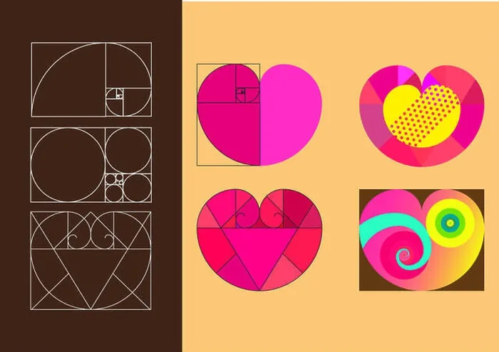 Framed Print : Heart symbol in golden ratio, flat illustration style Framed Print : Heart symbol in golden ratio, flat illustration style
