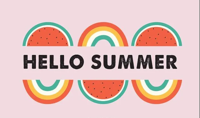 Framed Print : Hello summer, banner design with watermelon and rainbows. Vector illustration Framed Print : Hello summer, banner design with watermelon and rainbows. Vector illustration