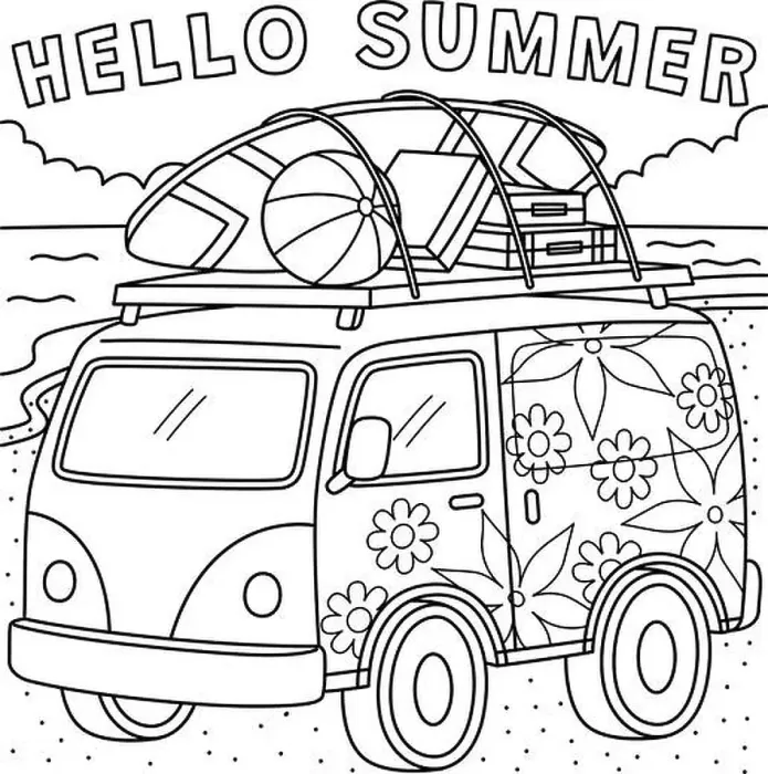 Framed Print : Hello Summer Coloring Page for Kids Framed Print : Hello Summer Coloring Page for Kids