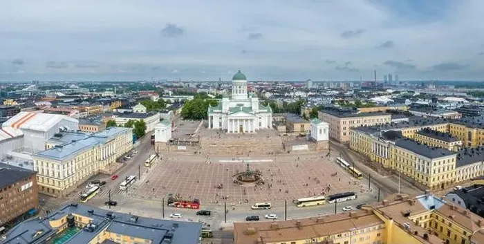 Framed Print : Helsinki Cathedral Square. One of the most famous Sightseeing Place in Helsinki. Drone Point of View. Finland