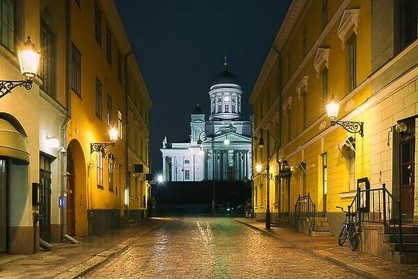 Helsinki, Finland. Famous Landmark In Finland Capital - Senate Square With Lutheran Cathedral And Monument To Russian Emperor Alexander II At Summer N