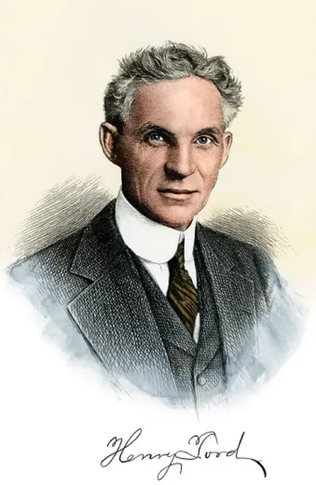 Framed Print : Henry Ford portrait, with autograph. Hand-colored woodcut Framed Print : Henry Ford portrait, with autograph. Hand-colored woodcut