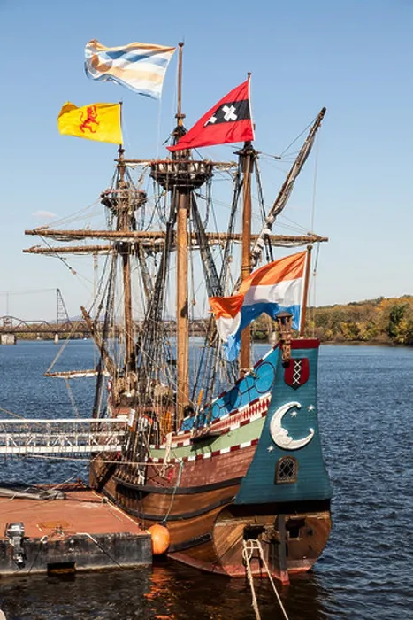 Framed Print : Henry Hudson replica ship, the Half Moon, docked in Albany, New York State, on Hudson River Framed Print : Henry Hudson replica ship, the Half Moon, docked in Albany, New York State, on Hudson River