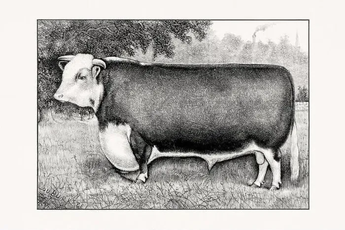 Framed Print : Hereford Cattle. Antique cattle illustration of a bull from an 1887 livestock book Framed Print : Hereford Cattle. Antique cattle illustration of a bull from an 1887 livestock book