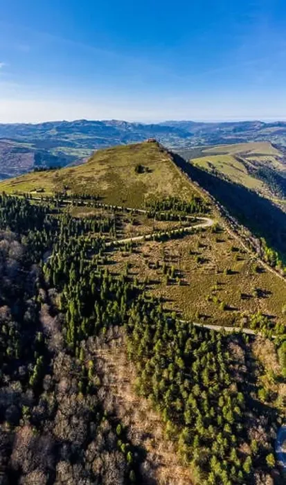 Framed Print : Hermitage in Kolitza mount in Balmaseda, Basque Country, Spain - aerial drone Framed Print : Hermitage in Kolitza mount in Balmaseda, Basque Country, Spain - aerial drone