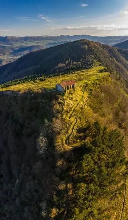 Framed Print : Hermitage in Kolitza mount in Balmaseda, Basque Country, Spain - aerial drone Framed Print : Hermitage in Kolitza mount in Balmaseda, Basque Country, Spain - aerial drone