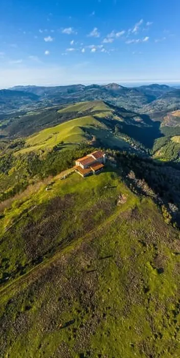 Framed Print : Hermitage in Kolitza mount in Balmaseda, Basque Country, Spain - aerial drone Framed Print : Hermitage in Kolitza mount in Balmaseda, Basque Country, Spain - aerial drone