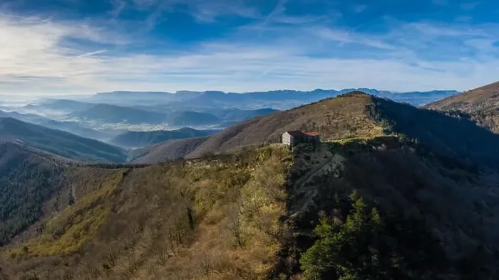 Framed Print : Hermitage in Kolitza mount in Balmaseda drone view, Basque Country, Spain 16:9 Framed Print : Hermitage in Kolitza mount in Balmaseda drone view, Basque Country, Spain 16:9