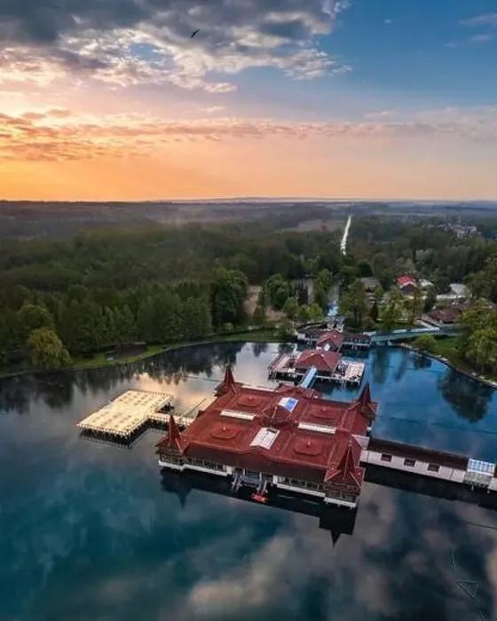 Framed Print : Heviz, Hungary - Aerial view of Lake Heviz at sunrise Framed Print : Heviz, Hungary - Aerial view of Lake Heviz at sunrise