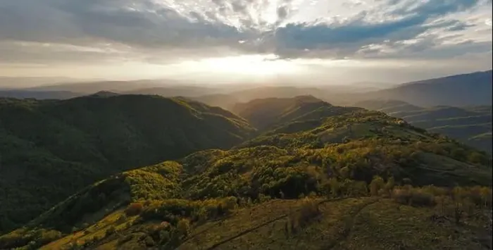 Framed Print : High angle aerial view drone image of sunset sun rays trough the trees Framed Print : High angle aerial view drone image of sunset sun rays trough the trees