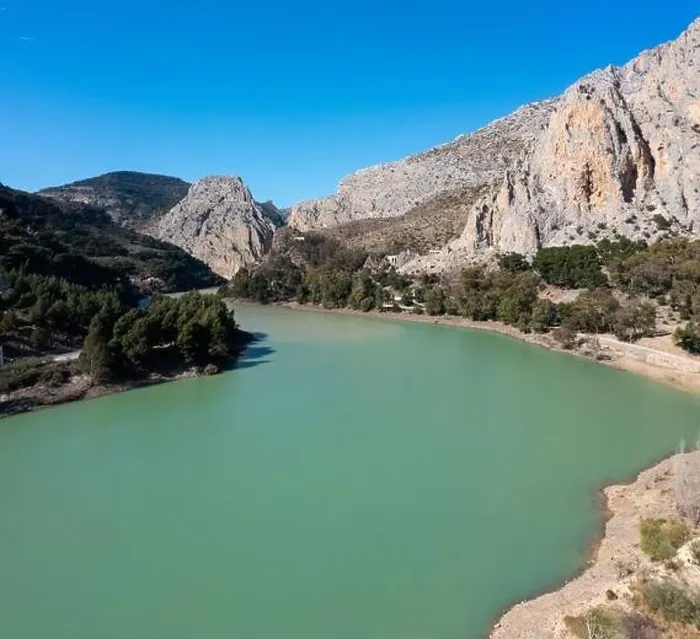 Framed Print : High angle drone view of the Tajo de la Encantada Rervoir in southern Spain Framed Print : High angle drone view of the Tajo de la Encantada Rervoir in southern Spain
