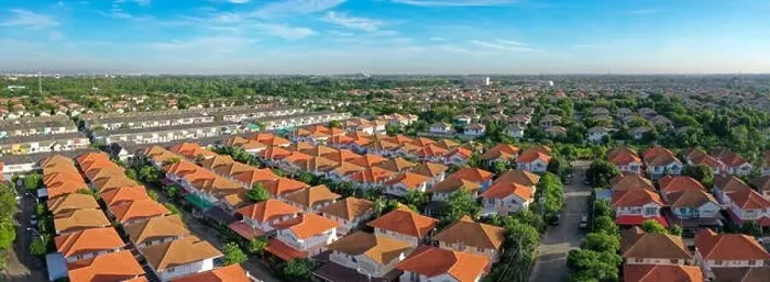 Framed Print : high angle view of home village in bangkok thailand Framed Print : high angle view of home village in bangkok thailand