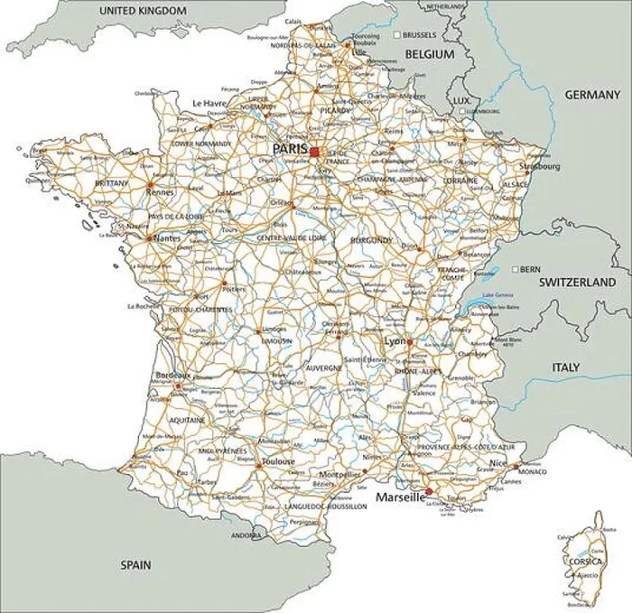 Framed Print : High detailed France road map with labeling Framed Print : High detailed France road map with labeling