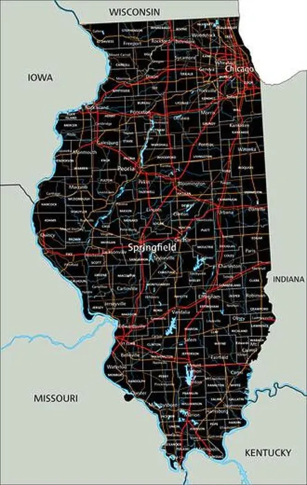 Framed Print : High detailed Illinois road map with labeling Framed Print : High detailed Illinois road map with labeling